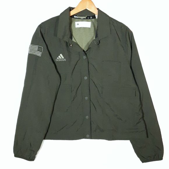 adidas Jackets & Blazers - Adidas Coach Cropped Utility Jacket Size XL Army Green American Flag Patch